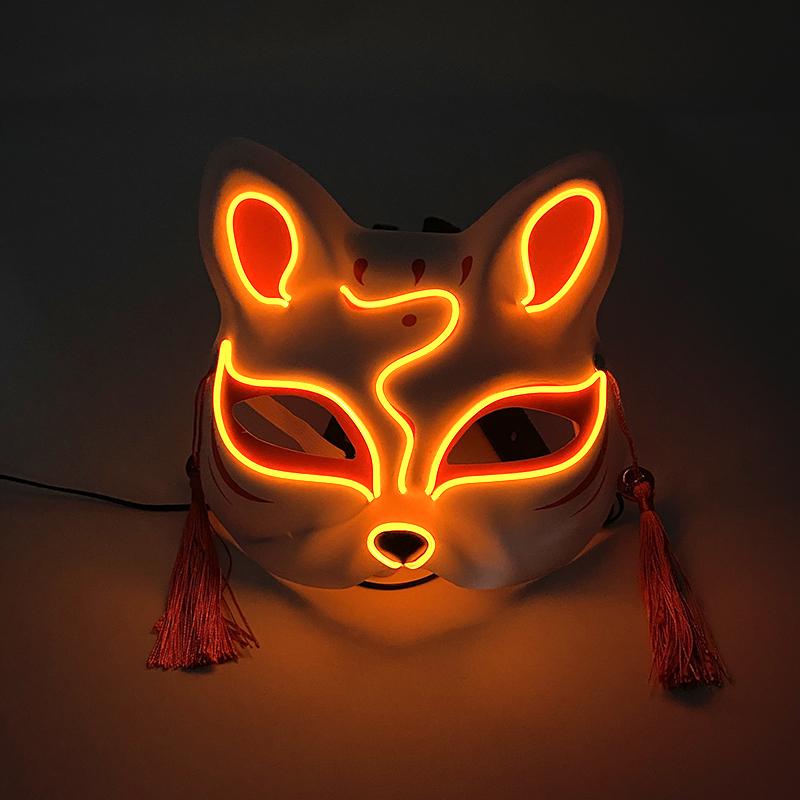 Halloween Luminous LED Mask Japanese Neon Cat Fox Face Cosplay Mask Glow In Dark Masquerade Adult Headgear Mask For Party