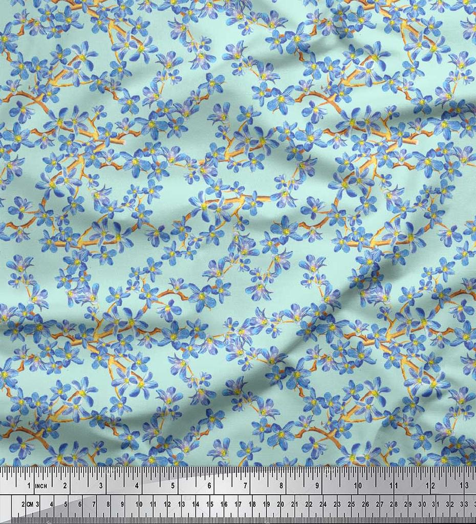 Soimoi Черная поли ткань крепа Не забудь меня, ткань с цветочным принтом Буша 1 ярд 42 дюйма