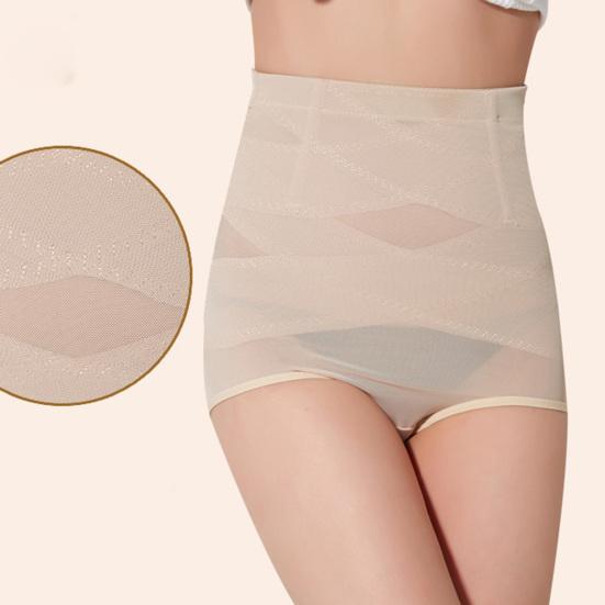 Women Shaping Brief High-waist Cross Compression See Through Breathable Holes Underwear Sexy Panties
