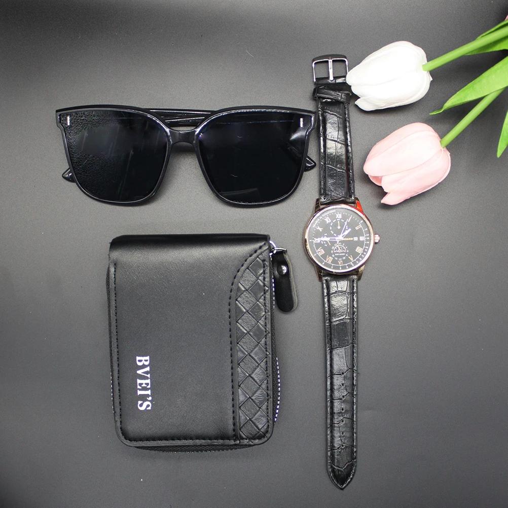 Набор из 3 предметов, мужские часы, кошелек для карт, очки для глаз, стильный кошелек для мужчин, ретро-мода для отпуска, спорта