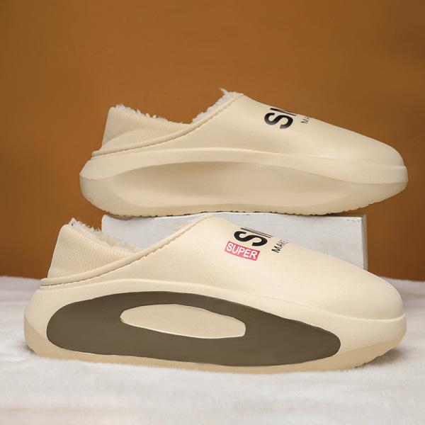 2024 Новые мужские водонепроницаемые хлопковые тапочки на каблуке — нескользящие, устойчивые к фекалиям, идеально подходят для использования в помещении и на улице осенью и зимой.