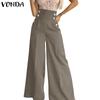 Женские винтажные свободные широкие брюки с высокой талией, однотонные