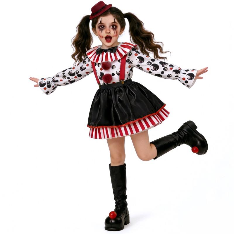 Halloween circus clown parent-child costume, horror clown stage performance costume party costume ghost baby suit