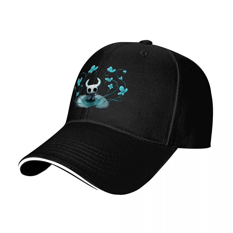 Hollow Knight Blue Butterflies Design Baseball Cap Classic Black Adjustable Hat with Unique Artwork and Comfort Fit for Fans