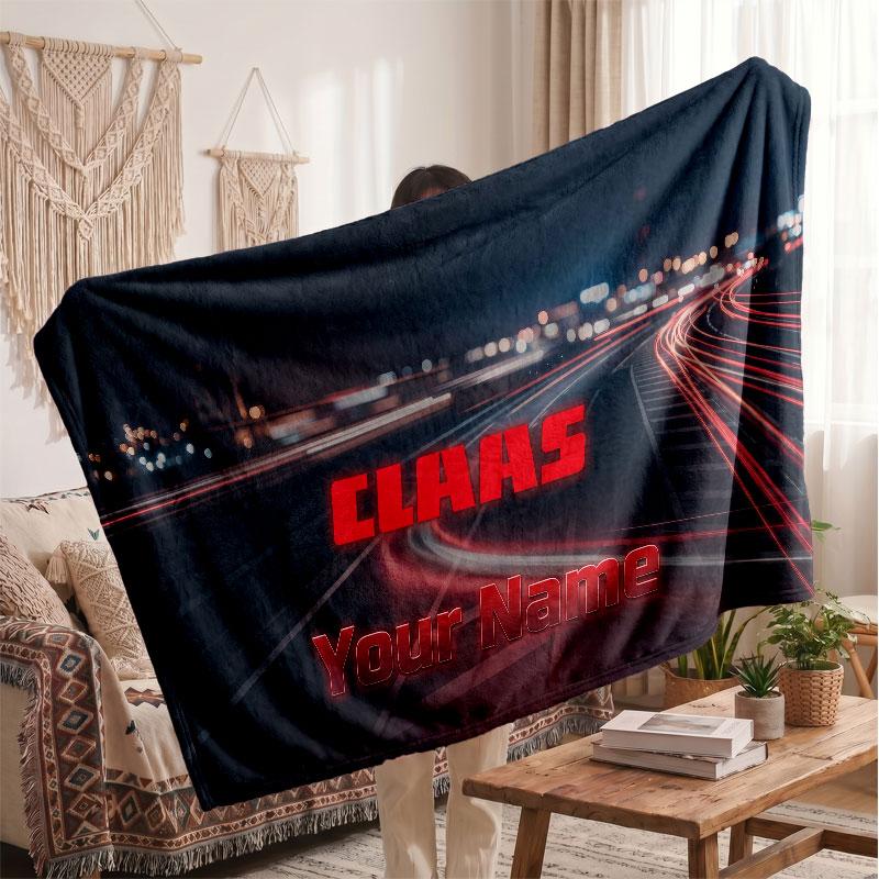 CLAAS Flannel Blanket, Custom Name Text Personalized Soft Throw Blanket Home Decor Gift