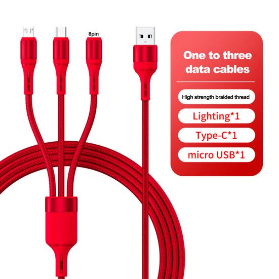 Зарядный шнур с защитой от помех и вилкой Многофункциональное воспроизведение Стабильная выходная зарядка 6А Быстрая плетеная зарядка через USB 3-в-1