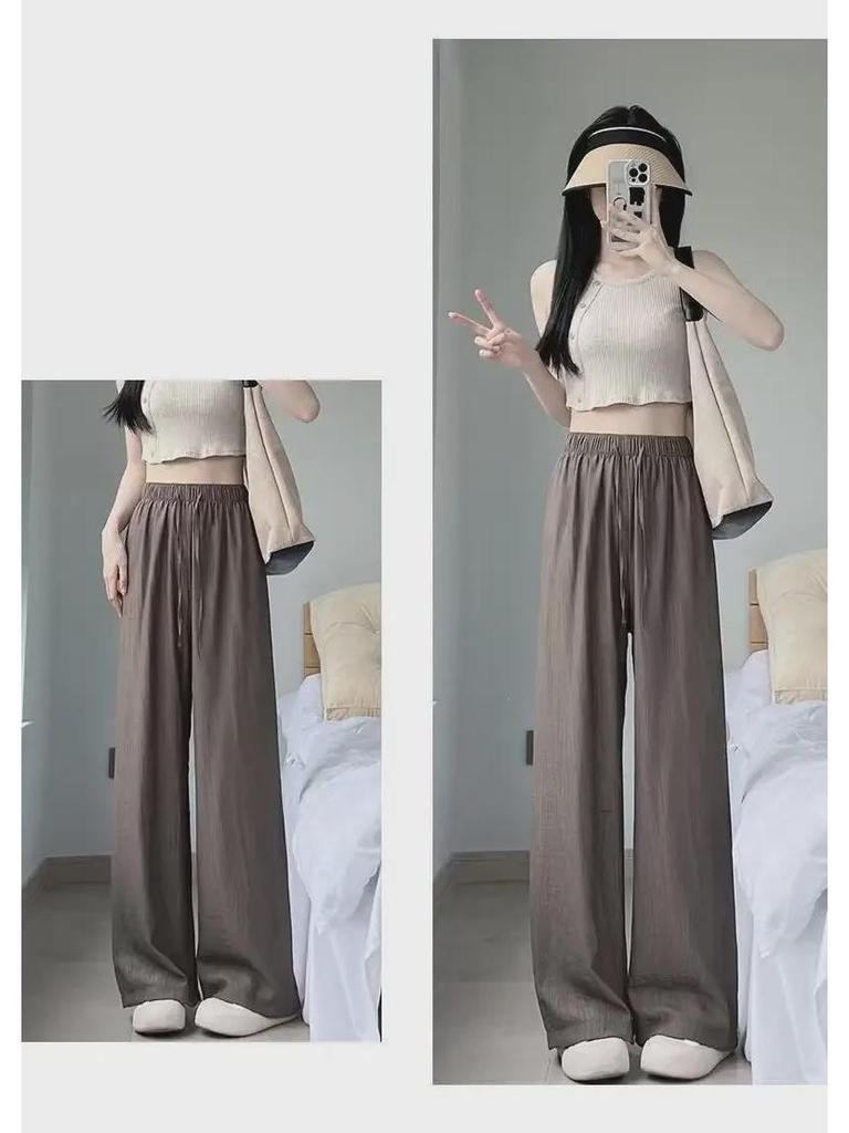 Women's Summer Pleated Zen Wide-Leg Pants - High-Waist, Lightweight, Casual, and Straight-Legged with a Yamamoto Style Draped Design.