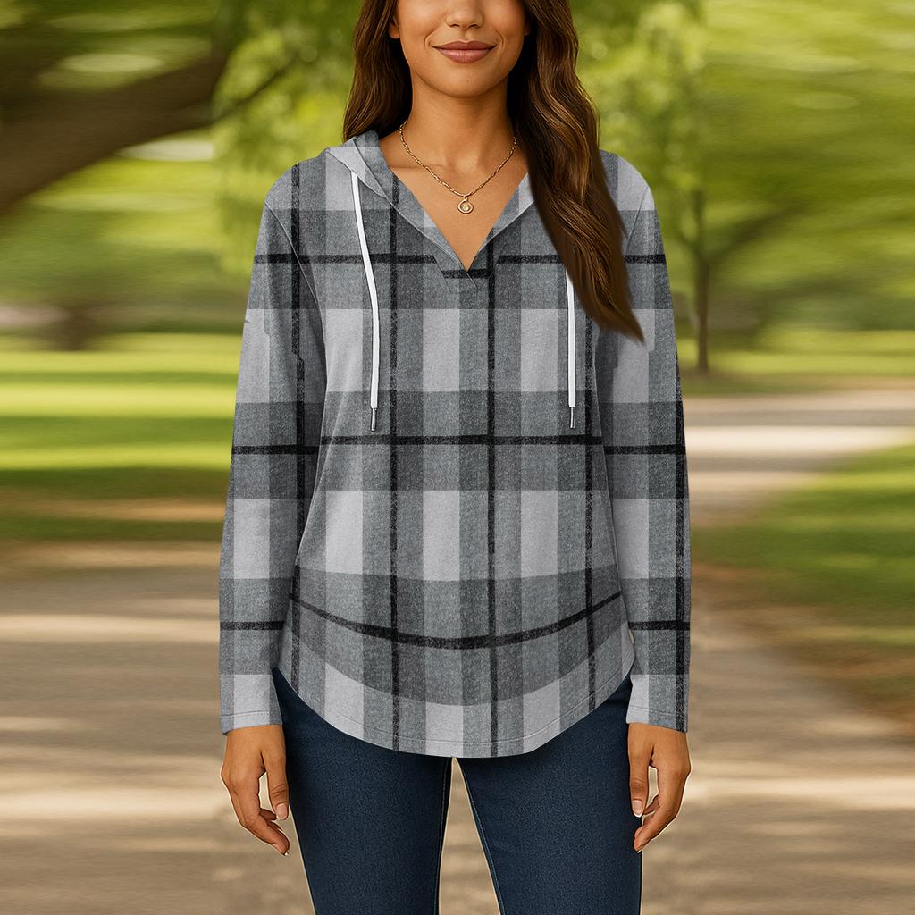 Женские модные толстовки с капюшоном V-образным вырезом с длинным рукавом и цветочным принтом на шнурке, повседневные свободные пуловеры