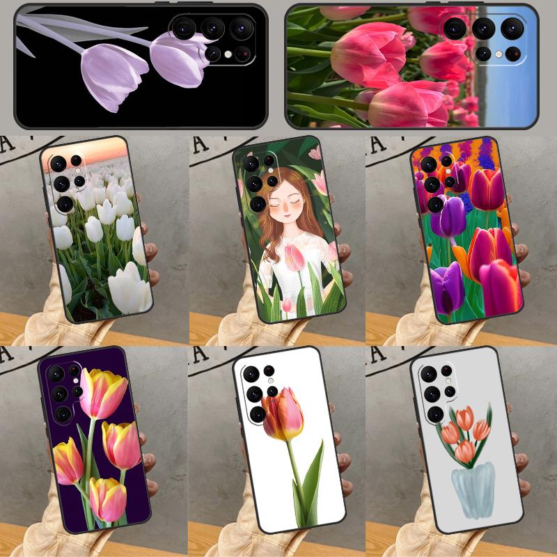 Tulip Flower Phone Case For Samsung Galaxy S25 Ultra S24 S22 S21 Ultra S9 S10 S20 Plus S23 FE Funda Cover