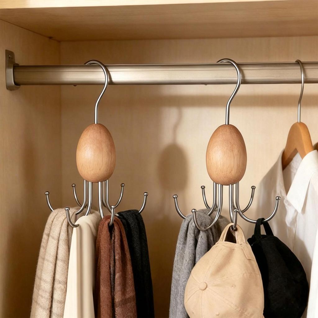 360 Degree Rotating Tie Rack Belt Hanger with 6 Hooks Closet Organizer for Gloves Bras Scarves Hats Socks Tank Tops Home Dorm