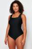 Women's New Season Plus Size Swimsuit Black Square Collar Knitted Swimsuit with Gathering Effect