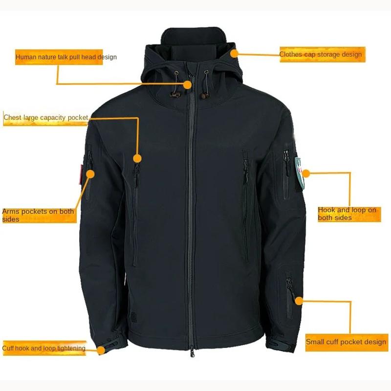 Военные костюмы из мягкой оболочки акулы, мужские тактические ветрозащитные водонепроницаемые куртки, мужские армейские армейские брюки + мужские походные пальто с капюшоном