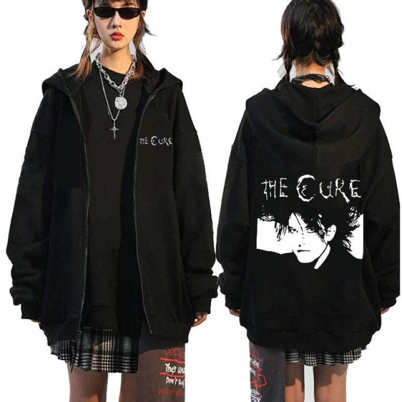 1986 The Cure Robert Smith Zipper Hoodies Gothic Graphic Print Hoodie Sweatshirt Oversized Rock Band Hip Hop Men's Zip Up Jacket