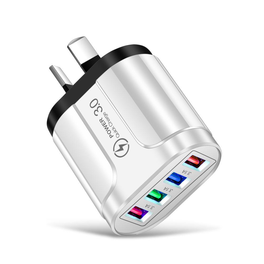 Европейский стандартный многопортовый 4-USB дорожный адаптер питания 5 В/2,4 А для розеток ЕС, США и Великобритании