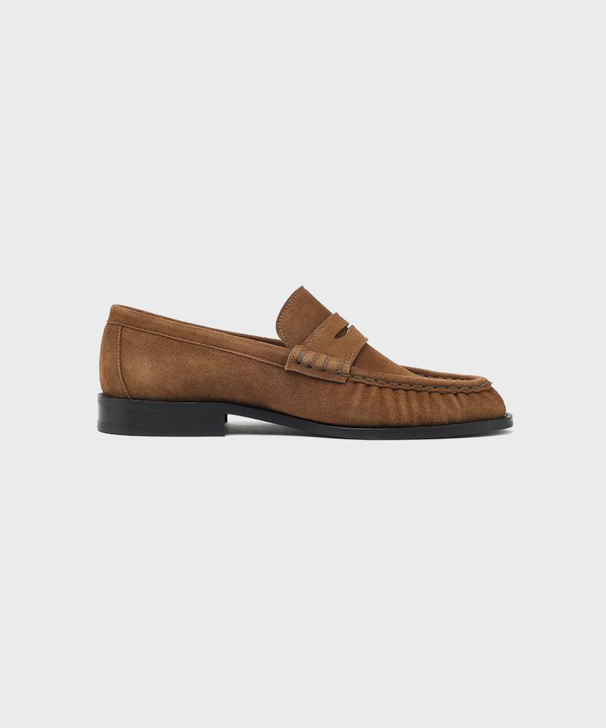 Firenze Atelier [Red Sole] Shirring Detail Standard Penny Loafer 4080 [Mid Brown Suede]