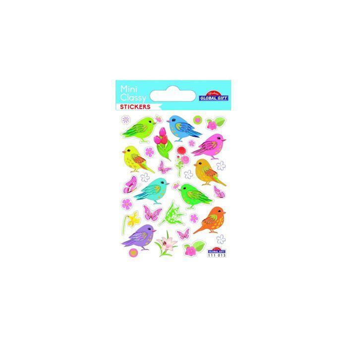 Stickers Oiseaux et fleurs - Paillettes - 7,5 x 10 cm