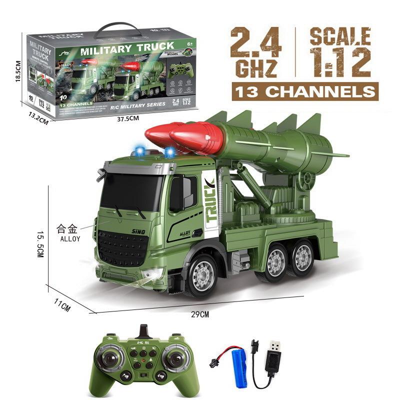 New 1/24 2.4G Rc Truck Radio Controlled Car 10 Channel Military Missile Vehicle Model Rocket Launcher with Launch Function Toys Boy Gift