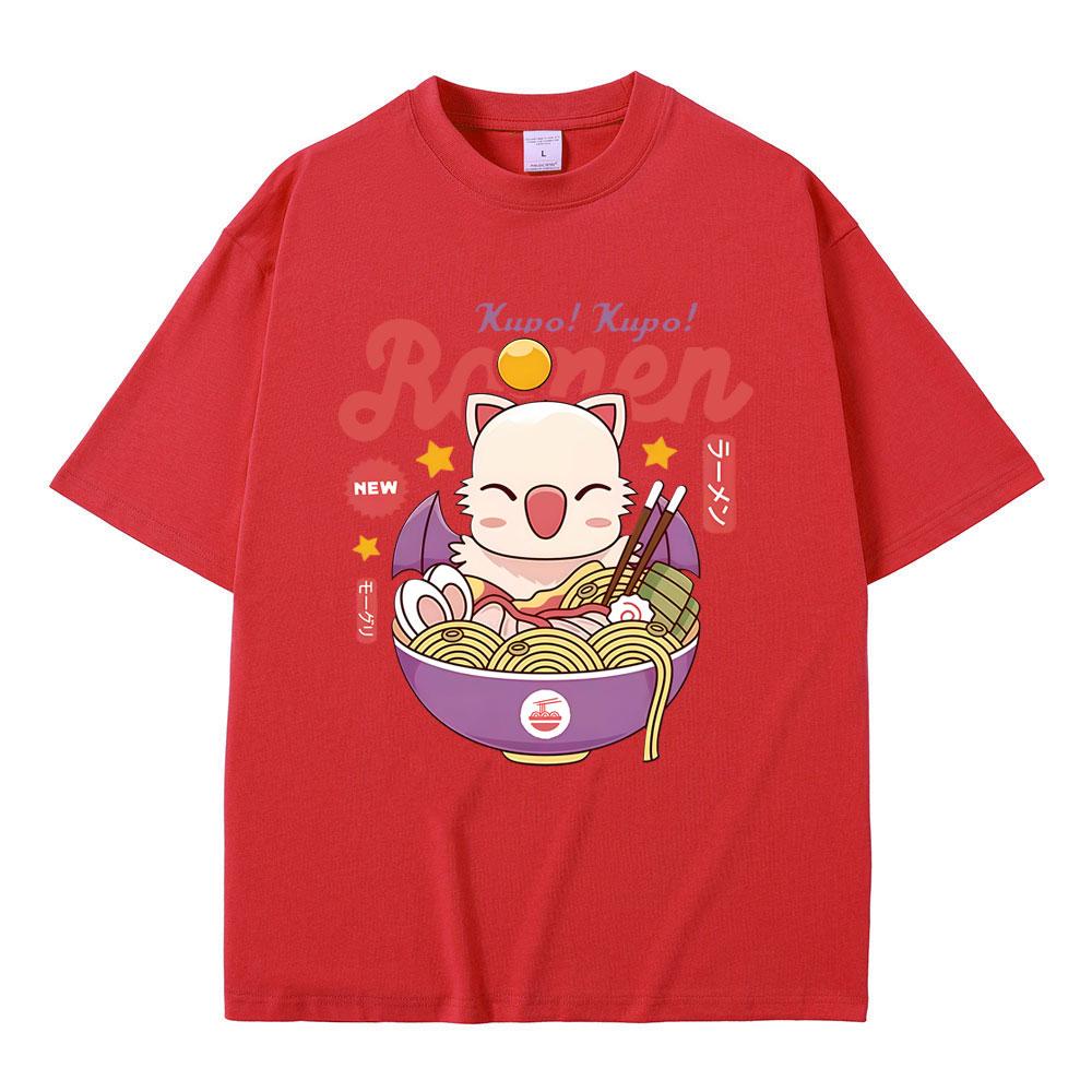 Game FINAL FANTASY XIV Merch T-shirt Funny Moogle Kupo Ramen Graphic T-shirts Men Women Casual Oversized Vintage Cotton T-shirts