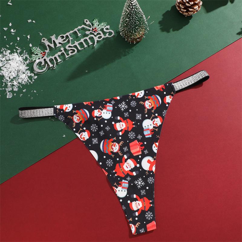 Christmas Underwear FINETOO Ice Silk Panties for Women Seamless G-string Christmas Festival Underwear XS-XL