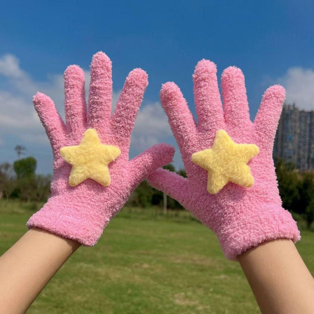 Cycling Coral Velvet Gloves Warmer Plush Gloves Cute Star Plush Gloves Women