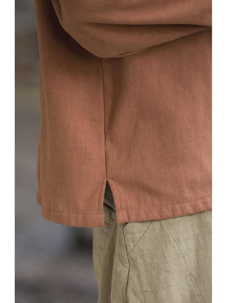 Женская рубашка из хлопка и льна в стиле ретро: Футболка весна/лето из бархата с пуговицами