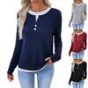 Women's Fashionable Solid Color Long Sleeved Round Neck Fake Two-piece Casual Pullover T-shirt Top