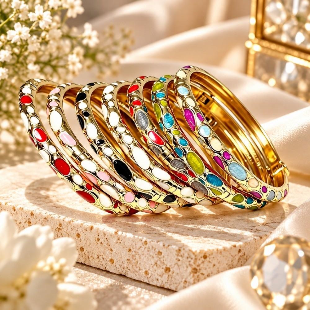 Colorful Rhinestone Bangle Enamel Women's Hand Bracelet Fashion Vintage Cloisonne Bangle  Wedding