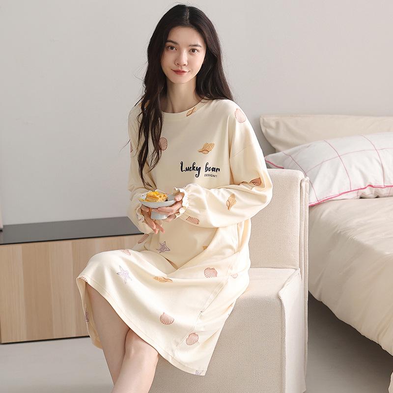 Женская пижама милого стиля с длинным рукавом, средней длины, из хлопка, для осени