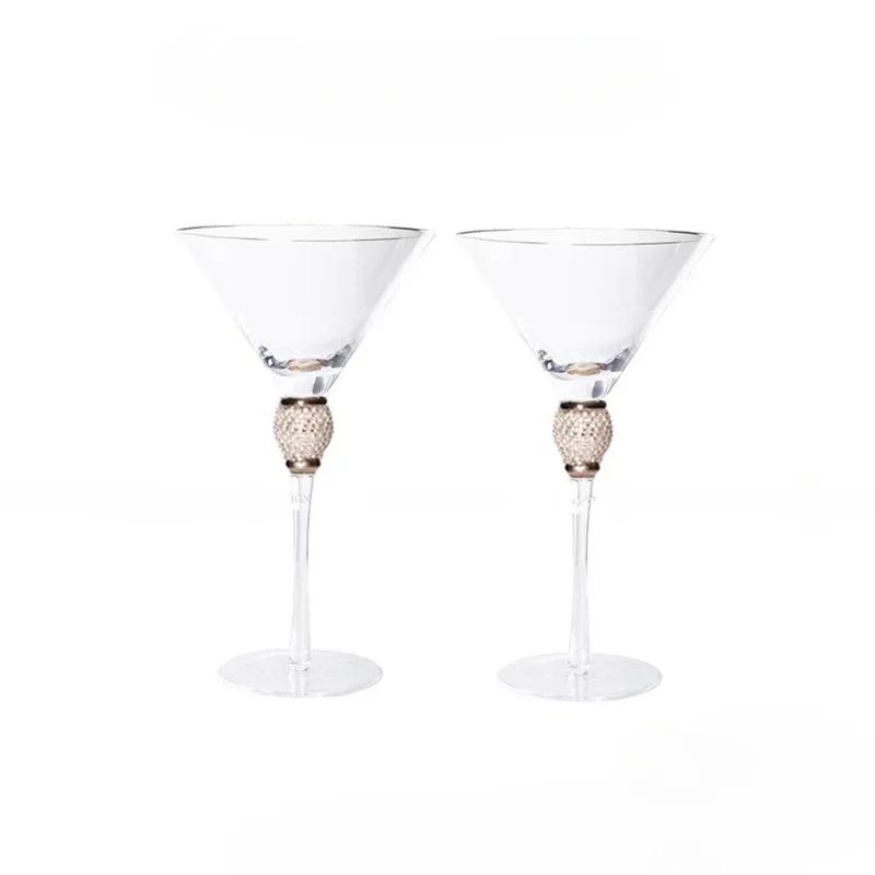 Luxury Crystal Wine Glasses Set - Diamond-Trimmed Gold Rim Stemware for Champagne, Cocktails & Elegant Home Bar Decor