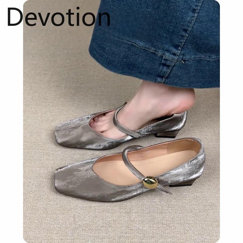 Балетки на одном каблуке для женщин Ретро Одноплечие Туфли с Пряжкой Devotion