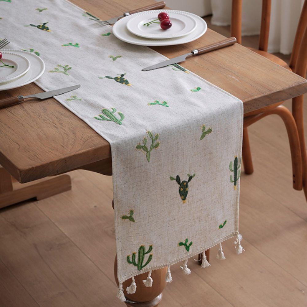 with Tassel Table Cloth Rustic Style Table Linen Simple Linen Embroidery Table Runner Farmhouse