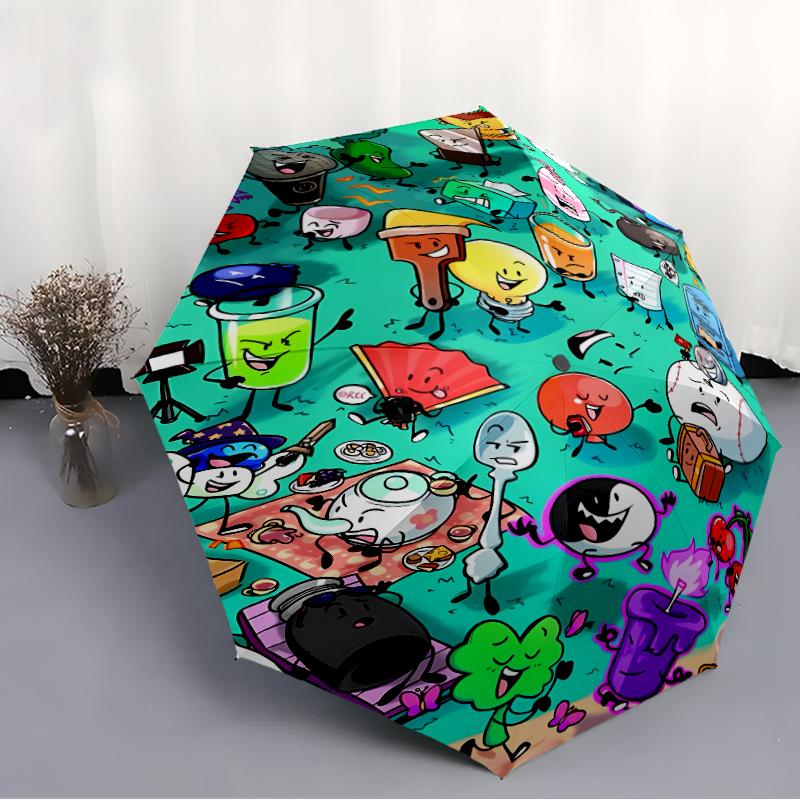 Inanimate Insanity Print Automatic Umbrella, 8 Rib Iron Frame, Plastic Handle, Suitable for Outdoor Travel &Daily , Ideal Gift