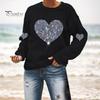 Женские топы с круглым вырезом и длинным рукавом, футболка с блестящими пайетками и принтом в виде сердца, повседневная одежда на весну и осень