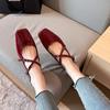 2123-2 French Square Head Cross Strap Square Heel Mary Jane Single Shoes Autumn New French Versatile Low Heel Single Shoes Women