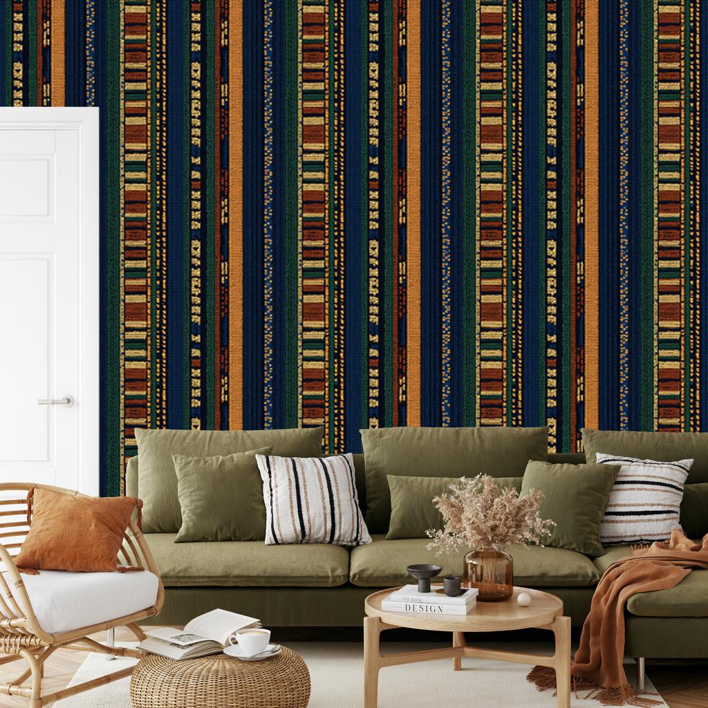 Colorful navy blue and ochre knit wallpaper for the living room and bedroom 50x1000