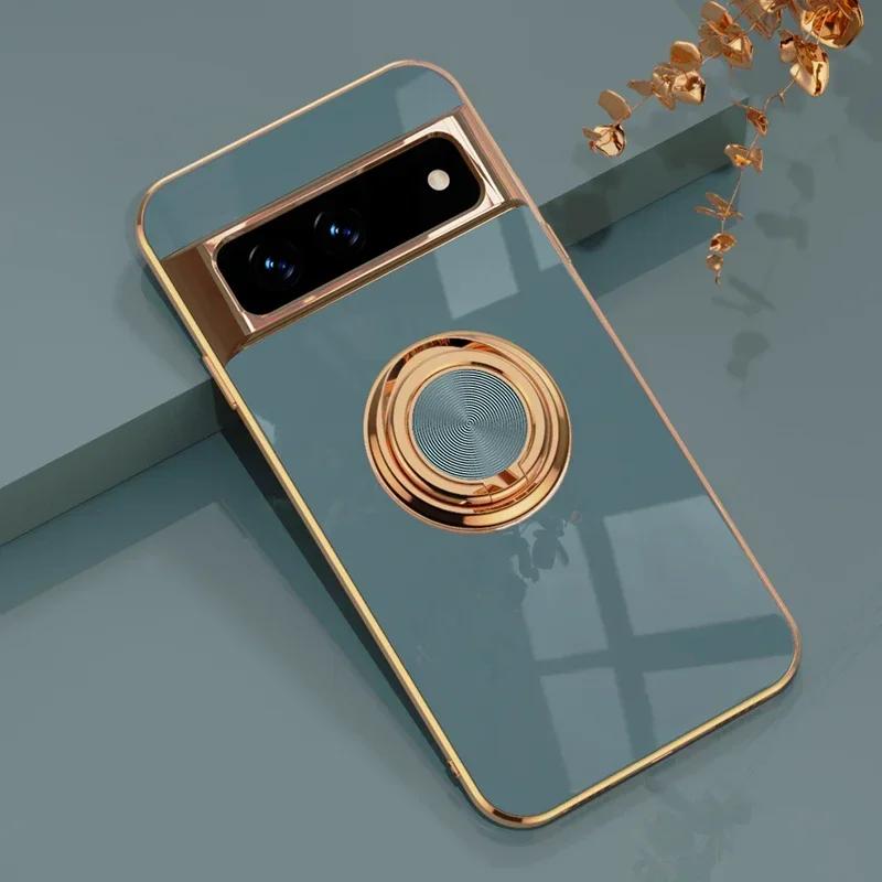 Стильный чехол с покрытием из мягкого силикона, противоударный, для Google Pixel 10 9 8 7 Pro XL 9A 8A 7A, с автомобильным магнитным кольцом-держателем, защитная крышка