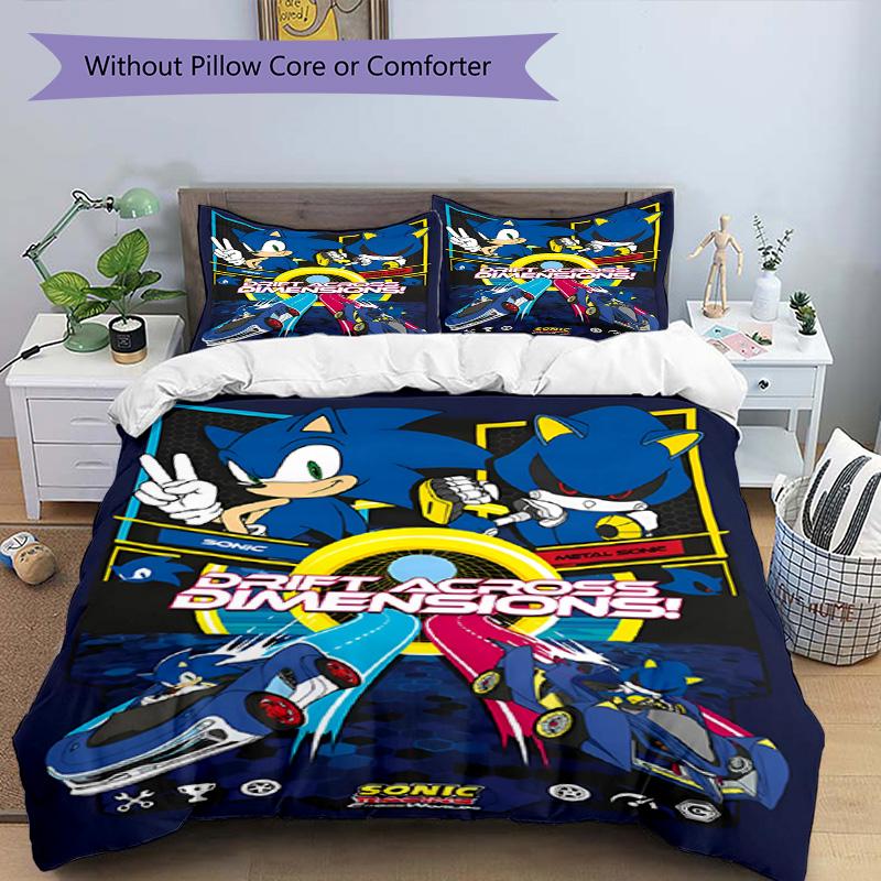 3pcs Duvet Cover Set (1*Duvet Cover + 2*Pillowcase, Without Core), Sonic Print Bedding Set, Bedroom Decor, All‑Season, Birthday Gift