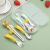 304 Stainless Steel Kids' Cartoon Cutlery Set: Short Handle Spoon, Fork & Chopsticks In Portable Box