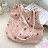 Copyright model, corduroy cartoon printed bear large-capacity portable shoulder bag, student armpit bag for class