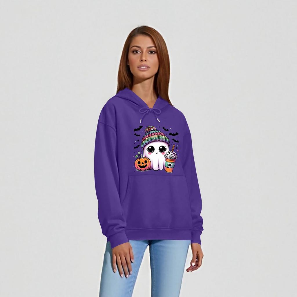 Женская однотонная толстовка с капюшоном с длинным рукавом и принтом на Хэллоуин