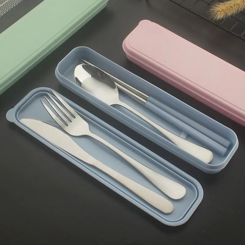 Portable Stainless Steel Cutlery Suit with Storage Box Chopstick Fork Spoon Knife Travel Tableware Set Camping Cutlery