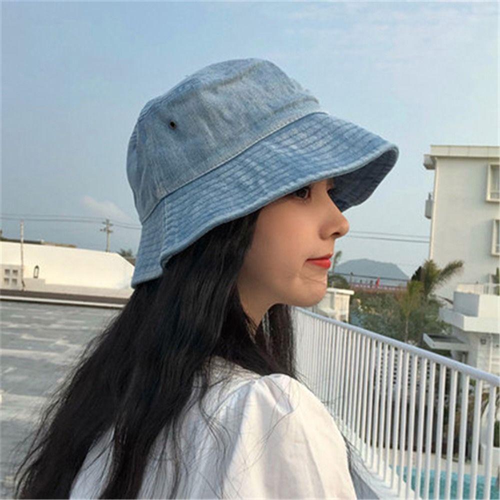 Denim Fabric Beach Cap Women Men Suede Panama Hat Fisherman Hat Sunbonnet Cotton Bucket Hats