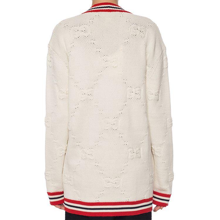 GUCCI Sylvie Web Knit Cardigan 'Ivory/Red' 574182-XKARR-9376