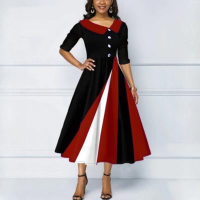 Женское длинное платье с рукавами пять четвертей, украшенное пуговицами и 3D-печатью