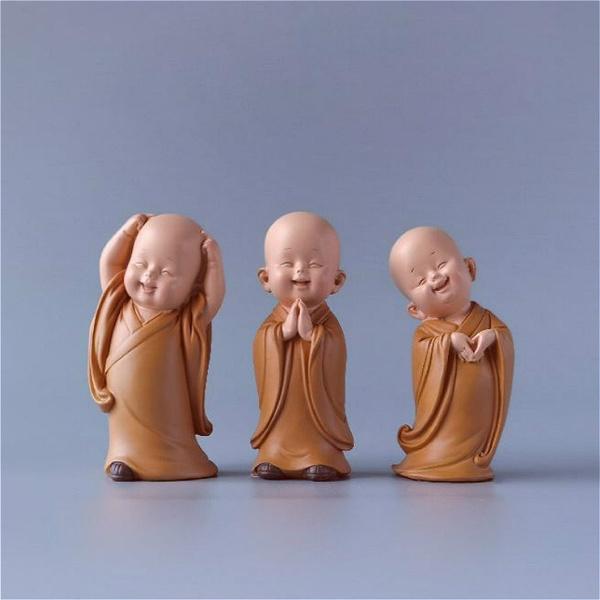 Маленькая милая статуя Будды монаха в китайском стиле, фигурка ручной работы из смолы, украшение для дома, декорZA