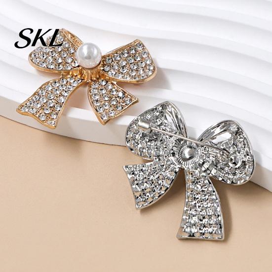Electroplated Bow Accessory Brooch Pin, 3D Design with Imitation Pearl, Pin Strong Buckle Badge for Coats Shirts Bags Accessories Anti-oxidation
