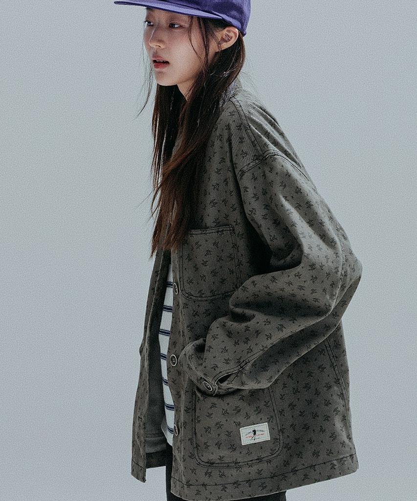 ANNEHEARTS Vintage Floral Pocket Jacket_Khaki
