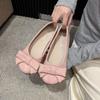 French gentle wind round head single shoes women's autumn and winter bow girl flat bottom with skirt light mouth versatile ballet shoes
