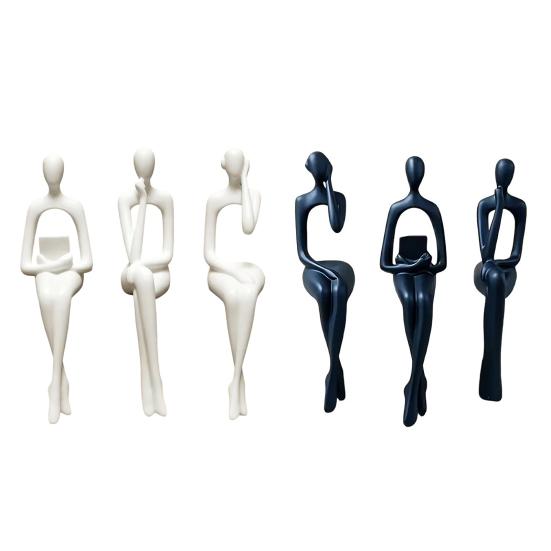jijijing 3Pcs/Set Abstract Human Figurines, 3D Printed Modern Minimalist Art Sculpture, Artistic Sitting Figure Statues for Home Shelf Table