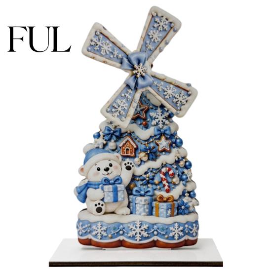 Christmas Gift for Family Windmill Wooden Ornament, Decorative Craft with Rotating Holiday Decoration Blades, Handmade Figurine Home Tabletop Display